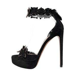 Alaia Floral Cutout Suede Platform Sandals Black Size 36